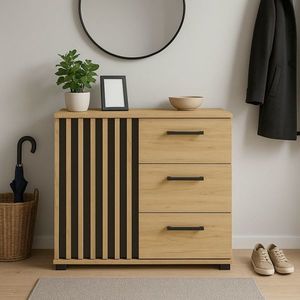 Loftová komoda se 3 šuplíky 80 cm, dub artisan obraz