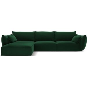 Tmavě zelená sametová rohová pohovka (levý roh/s lenoškou) Vanda – Mazzini Sofas obraz