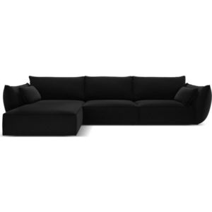 Černá sametová rohová pohovka (levý roh/s lenoškou) Vanda – Mazzini Sofas obraz
