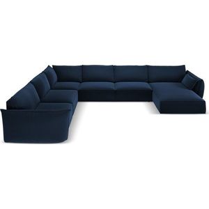 Tmavě modrá sametová rohová pohovka (levý roh/do "U") Vanda – Mazzini Sofas obraz