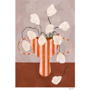 Plakát 30x40 cm White Flowers in Striped Vase – The Poster Club obraz