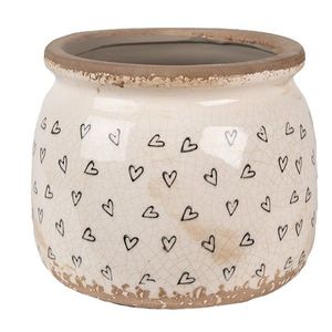 Béžový keramický obal na květináč se srdíčky Hearti M - Ø 16*13 cm 6CE1653M obraz