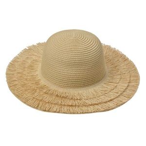 Béžový dámský slaměný sluneční klobouk s třásněmi - 55-58cm JZHA0102BE obraz