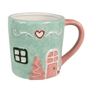 Zelený keramický hrnek v dekoru chaloupky Gingerbread Green - 13*9*9 cm / 350 ml 6CEMU0156 obraz