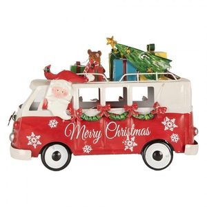 Vánoční kovová dekorace Santa v autobuse a led světýlky - 31*15*21 cm / 2*AA 6Y5855 obraz