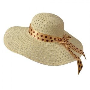 Dámský béžový klobouk s puntíkatou mašlí - 57 cm JZHA0122 obraz
