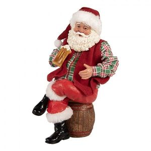 Červená vánoční dekorace figurka Santa Claus s pivem - 13*13*24 cm 66231 obraz