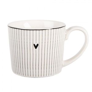 Bílý hrnek se srdíčkem a proužky Lovely Day - 12*8*7 cm / 275 ml 6CEMU0180 obraz