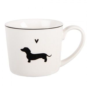 Bílý hrnek s jezevčíkem a srdíčkem Dog&Cat - 12*8*7 cm / 275 ml PWSMU0002 obraz