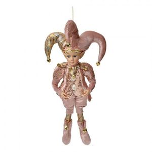 Růžová závěsná dekorace Elf v šaškovském obleku - 20*8*37 cm 66219 obraz