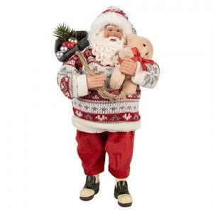 Červená vánoční figurka Santa Claus s medvídkem - 13*10*28 cm 66232 obraz