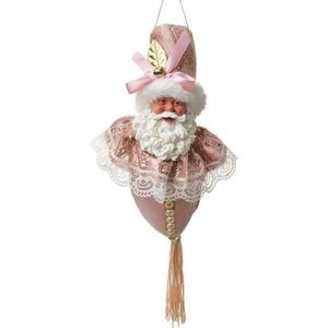Růžová závěsná dekorace Santa se zdobným oblekem - 8*8*35 cm 66222 obraz