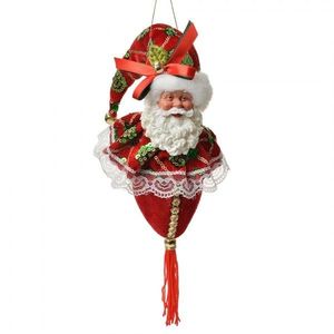 Červená závěsná dekorace hlava Santa se zdobným oblekem - 8*8*35 cm 66224 obraz