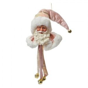 Růžová závěsná dekorace Santa s rolničkami - 12*13*68 cm 66225 obraz