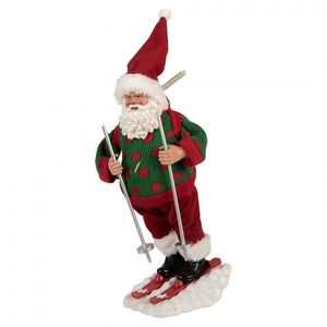 Červená vánoční figurka Santa Claus na lyžích - 15*13*28 cm 66235 obraz