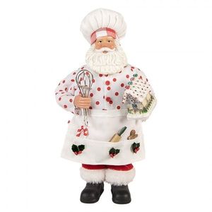 Bílá vánoční figurka Santa Claus kuchař s chaloupkou - 15*10*28 cm 66233 obraz