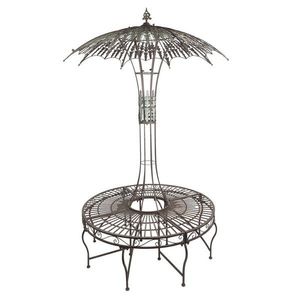 Kovová kulatá zahradní lavice s deštníkem na květiny Brocante - Ø 152*234 cm 5Y1289 obraz
