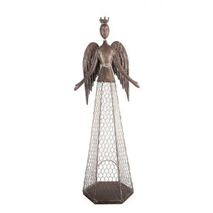 Hnědá antik kovová dekorace svícen anděl Brocante - 28*19*75 cm 5Y1360 obraz