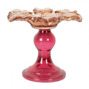 Růžový skleněný svícen květina Colorful Garden - Ø 14*11 cm 6GL5338O obraz