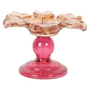 Růžový skleněný svícen květina Colorful Garden - Ø 14*9 cm 6GL5339 obraz