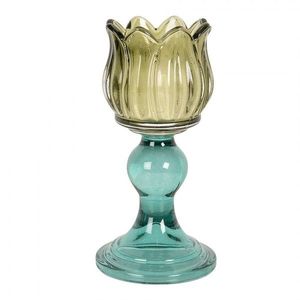 Tyrkysovo-zelený skleněný svícen tulipán Colorful Garden - Ø 8*16 cm 6GL5340 obraz