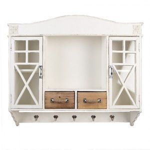 Bílá vintage nástěnná skříňka se šuplíčky a háčky Anteia - 76*16*65 cm 5H0743 obraz