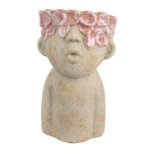 Béžový antik obal na květináč hlava ženy s květy Danaé M - 16*15*25 cm 6TE0584M obraz