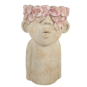 Béžový antik obal na květináč hlava ženy s květy Danaé L - 20*19*31 cm 6TE0584L obraz