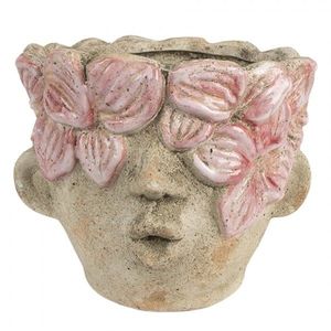 Béžový antik obal na květináč hlava ženy s květy Danaé - Ø 18*15 cm 6TE0583 obraz