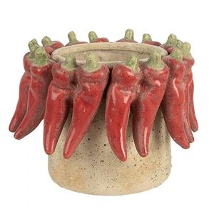 Béžový antik terakotový obal na květináč s papričkami M - Ø 17*13 cm 6TE0579M obraz