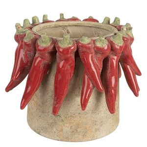 Béžový antik terakotový obal na květináč s papričkami L - Ø 21*17 cm 6TE0579L obraz