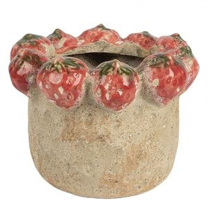 Béžový antik terakotový obal na květináč s jahůdkami M - Ø 15*12 cm 6TE0588M obraz