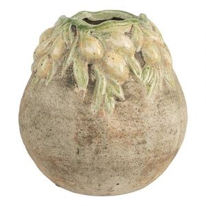 Béžový antik terakotový obal na květináč s olivami Olives - Ø 18*18 cm 6TE0585 obraz