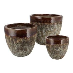 Set 3ks hnědý keramický květináč Antaios - Ø 37*30/ Ø 29*24/ Ø 13*16 cm 573343-krom obraz