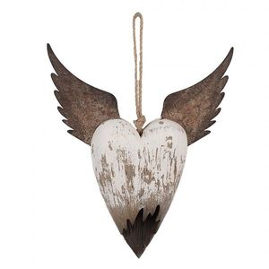 Dekorace závěsné srdce s andělskými křídly Angel Rustic L - 25*4*30 cm 6H2415L obraz