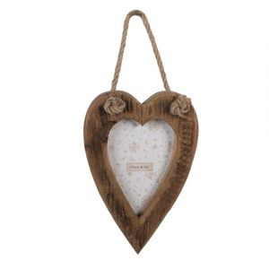Hnědý dřevěný závěsný fotorámeček ve tvaru srdce - 15*2*23 cm / 10*15 cm 2F1298 obraz