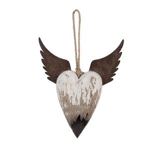 Dekorace závěsné srdce s andělskými křídly Angel Rustic M - 18*3*22 cm 6H2415M obraz