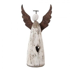Dekorace dřevěná figurka anděl se srdíčkem Angel Rustic M - 9*14*18 cm 6H2420M obraz