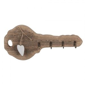 Hnědý dřevěný nástěnný věšák na klíče ve tvaru klíče - 30*4*14 cm 6H2430 obraz