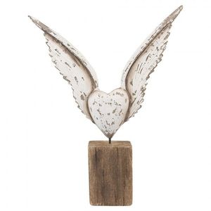 Bílá antik andělská křídla se srdcem na podstavci Angel Rustic - 26*5*33 cm 6H2425 obraz