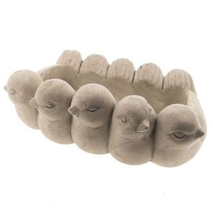 Šedý květináč Ptáčci - 31*19*11 cm 6TE0204antik obraz