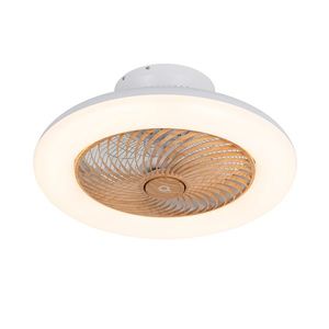 Stropní ventilátor bílý s dřevěným potiskem 55 cm vč. LED stmívatelný s dálkovým ovládáním - Clima obraz