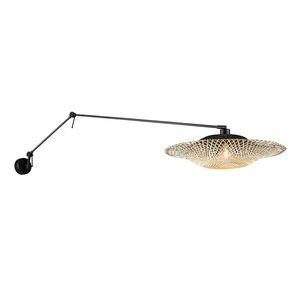 Nástěnná lampa černá s ratanovým stínítkem 50 cm nastavitelná - Blitz obraz
