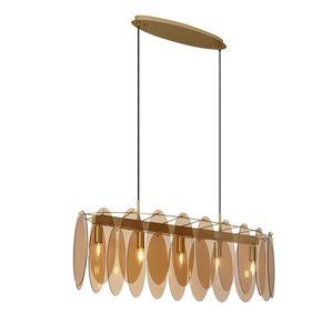 Závěsné svítidlo Art Deco zlaté s jantarovým sklem oválné 5-světelné - Mochan obraz