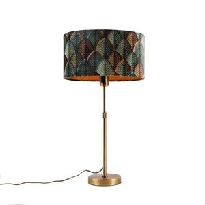Stolní lampa bronzová s oválným sametovým stínidlem s motivem listů 35 cm - Parte obraz