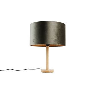 Stolní lampa dřevěná se sametovým stínidlem zelená 35cm - Mels obraz