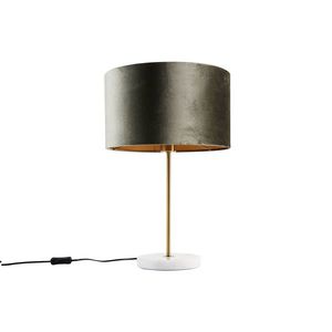 Stolní lampa mosazná se sametovým stínidlem zelená 35cm - Kaso obraz