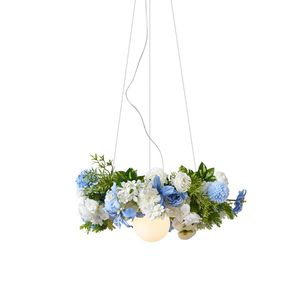 Bohemian stropní svítidlo černé s barevnými květy modré a bílé - Flower Power obraz