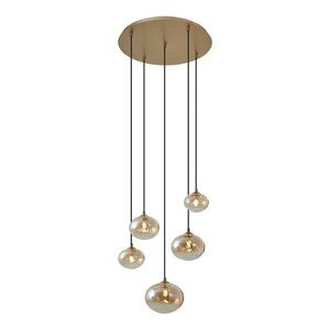 Závěsné svítidlo Art Deco zlaté s jantarovým sklem - Jia obraz