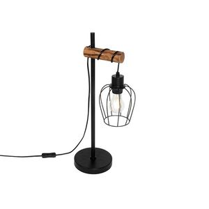 Rustikální stolní lampa černá se dřevem - Stronk obraz